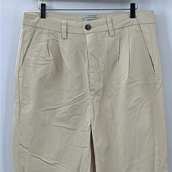Amendi Gunnar in Light Beige Organic Cotton Pleat Front Button Fly Pants - Sz 32 - Picture 2 of 9